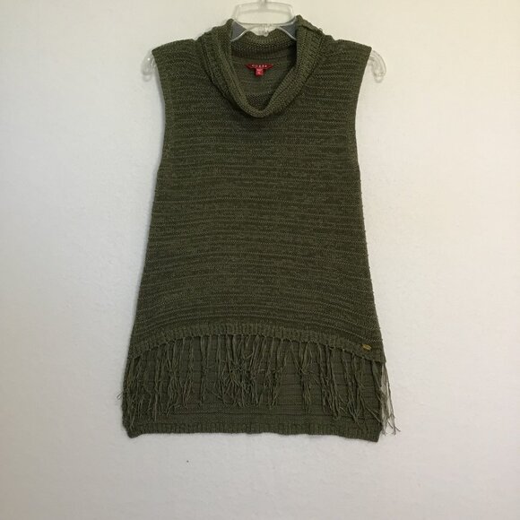 Esprit Olive Green Sleeveless Cowlneck Fringe Front Knit Top Size XL - Picture 8 of 13